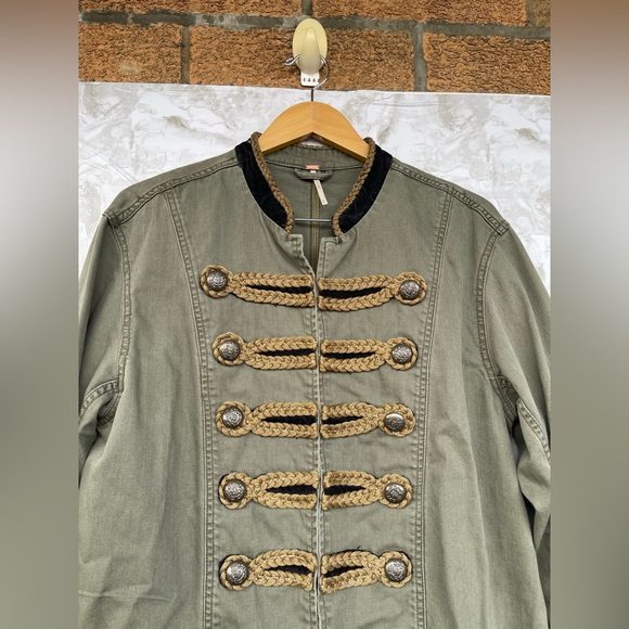 Free People Olive Green Military Hussar Jacket L | Regencycore Napoleonic Band - Picture 6 of 14